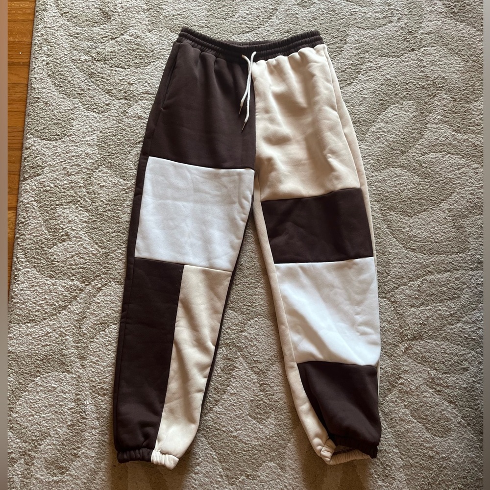 neutral color patterned sweats